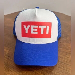 Yeti American Logo Badge Trucker Hat Cap USA Red White Blue Snapback Adult New